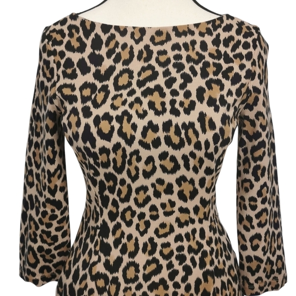 Kate Spade Leopard Print Fit & Flare 3/4 Sleeve Ponte Mini Dress - Sz 2 - Picture 3 of 8
